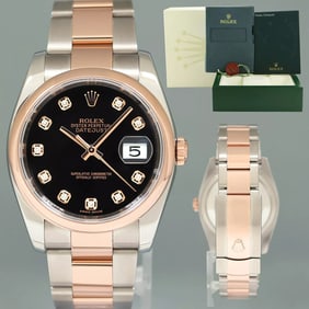 2014 MINT Rolex DateJust 116201 Two Tone Rose Gold Steel 36mm Black Diamond Dial