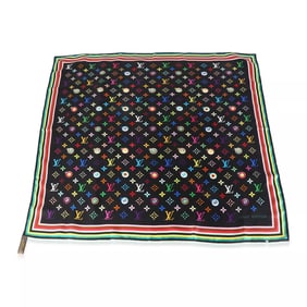 Louis Vuitton Black Multicolor Silk Murakami Eye Love Scarf