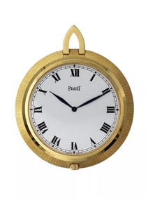 Piaget 18k Yellow Gold Open Face Pocket Watch with Box c. 1980s, Ref 990 43mm