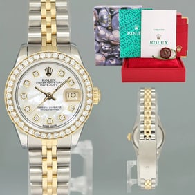 PAPERS Diamond Ladies Rolex DateJust 26mm 69173 Two Tone Gold Mother of Pearl