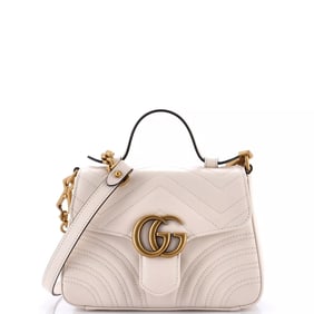 Gucci GG Marmont Top Handle Flap Bag Matelasse Leather Mini