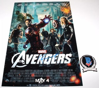 ROBERT DOWNEY JR SIGNED THE AVENGERS IRON MAN 12x18 MOVIE POSTER BECKETT BAS COA