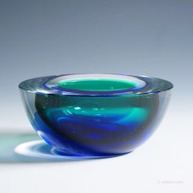 Archimede Seguso Geode Bowl in Blue and Green, Murano Italy ca. 1960s