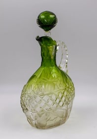 Moser Green Itaglio Cut Glass Decanter, Circa 1900