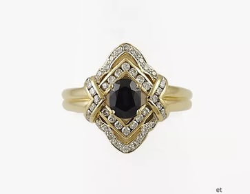 Quality Modern 18K Yellow Gold Diamond & Sapphire Ring