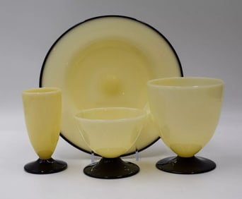 Rare Steuben 4 Piece Art Deco Set - Mirror Black & Ivory