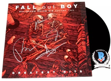 FALL OUT BOY BAND SIGNED 'GREATEST HITS' ALBUM VINYL RECORD WENTZ +3 BECKETT COA