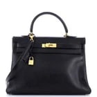 Hermes Kelly Handbag Black Ardennes with Gold Hardware 35