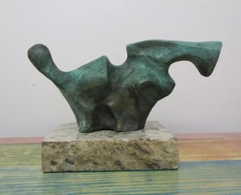 HENRY MOORE " RECLINING HEAD I " BRONZE SCULPTURE SIGNED AND NUMBERED