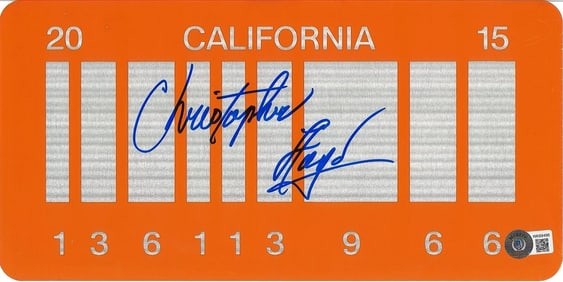 CHRISTOPHER LLOYD Signed License Plate BACK TO THE FUTURE (Beckett COA)