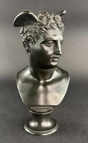 c1850-1900 French Bronze Bust of Hermes Mercury Greek Roman Style