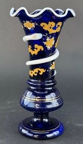 Cobalt and White Glass Snake Vase Circa 1860s