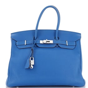 Hermes Birkin Handbag Blue Clemence with Palladium Hardware 35