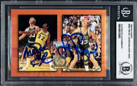 LARRY BIRD & MAGIC JOHNSON AUTOGRAPHED 1993-94 HOOPS CARD CARD BECKETT 235035