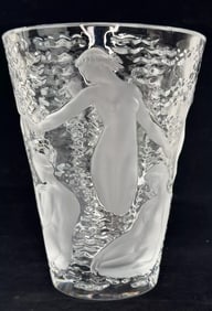 Lalique Signed Nude Frosted Art Glass Vase~(9.5"H x 7.5"D)