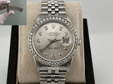 Rolex Datejust 16220 Silver Diamond Dial Diamond Bezel Stainless Steel 36mm