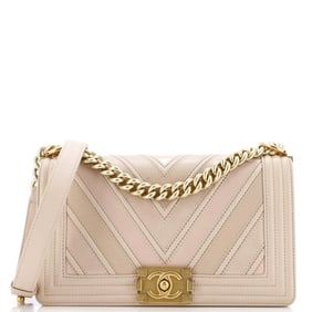 Chanel Boy Flap Bag Chevron Caviar and Calfskin Old Medium