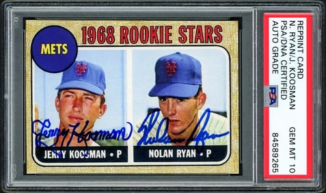 NOLAN RYAN & KOOSMAN SIGNED 1968 TOPPS REPRINT ROOKIE CARD GEM 10 AUTO PSA/DNA