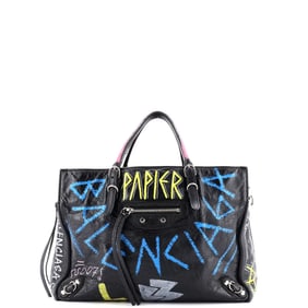 Balenciaga Papier Graffiti A6 Zip Around Classic Studs Bag Leather