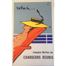 (1950s) Original Vintage Rene Gruau "Relax" French Travel Poster 23x38