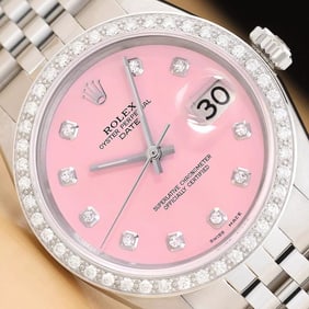 ROLEX OYSTER PERPETUAL DATE 1500 STEEL 34MM PINK DIAMOND AUTOMATIC WATCH