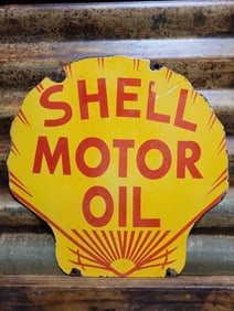 VINTAGE SHELL MOTOR OIL PORCELAIN SIGN OLD DIECUT GASOLINE GAS STATION SIGN 12"