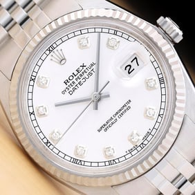 MENS ROLEX DATEJUST 16014 WHITE ROMAN DIAMOND DIAL 18K WHITE GOLD STEEL WATCH