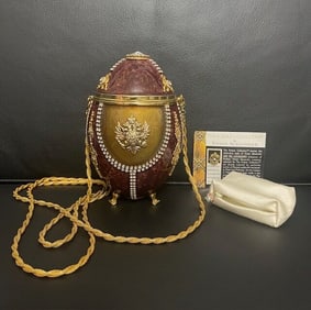 VTG S&N VIVIAN ALEXANDER FABERGE Egg Purse Deep Burgundy Olive Crystal Enamel MM