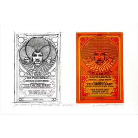 Jimi Hendrix Poster Fillmore East New Orig Image + Sketch Signed David Byrd
