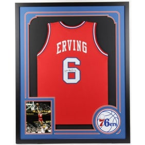 Julius Erving Signed 34x42 Custom Framed Jersey (JSA