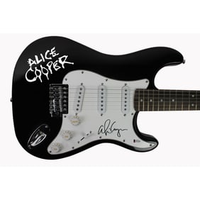 Alice Cooper Authentic Signed Black Electric Guitar w/ Decal Autographed BAS Wit