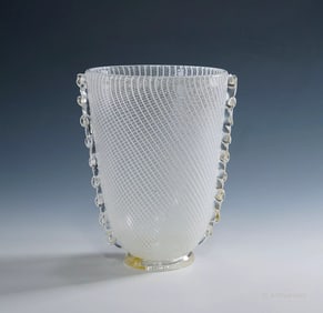 Reticello Art Glass Vase by Dino Martens for Aureliano Toso (attr.) Murano 1950s
