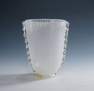 Reticello Art Glass Vase by Dino Martens for Aureliano Toso (attr.) Murano 1950s: Condition: Used,Brand: ArtGlass,Type: Vase
