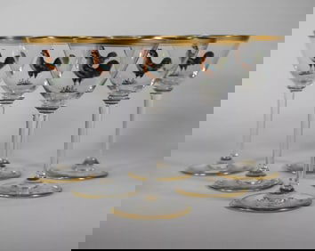 6 Dorflinger Cocktail Glasses, Hand Painted