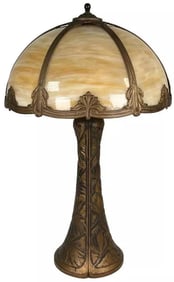 Antique Signed Bradley Hubbard Arts Crafts Deco Stained Slag Glass 3 Socket Lamp