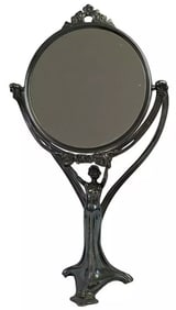 Signed WMF Art Nouveau Silver Pewter Maiden Figural Toilet Dressing Table Mirror