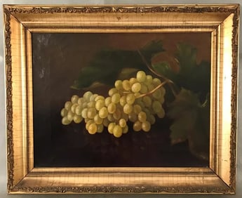 EDWARD CHALMERS LEAVITT 19thC Antique Oil Painting Canvas Grapes Still Life - RI