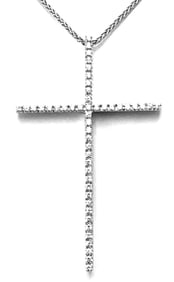 HUGE ITALIAN CGS DESIGNER 18KT W/G 0.40ct NATURAL WHITE DIAMOND CROSS W/ CHAIN