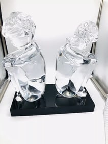 EXCELLENT MURANO ITALIAN ART GLASS BY LOREDANO ROSIN SIGNED BOY/ GIRL SCULPTURE