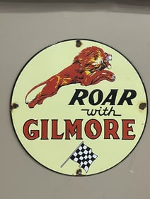 Gilmore Porcelain Race Fuel Service Station Gas & Oil Sign Garage Shop Hanger