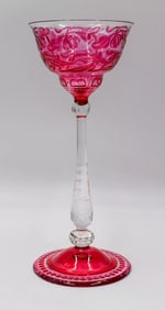 Stevens & Williams Cameo Acid Cut Back Presentation Goblet Cranberry Cut toClear