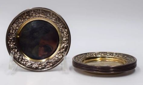 Set of 6 Gorham Sterling Silver Repousse Floral Small Dishes