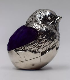 Antique Sterling Silver Chick/Bird Pin Cushion, Chester 1923