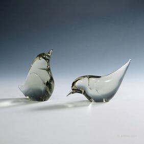 Pair of Art Glass Birds Designed by Livio Seguso ca. 1970s