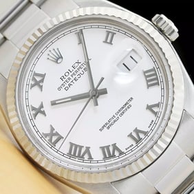 MENS ROLEX DATEJUST WHITE ROMAN 18K WHITE GOLD & STAINLESS STEEL WATCH