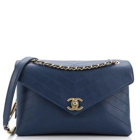 Chanel Envelope Compartment Flap Bag Chevron Calfskin Medium