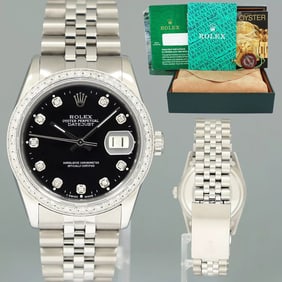 Rolex DateJust 16014 Black Diamond White Gold Diamond Bezel Jubilee 36mm Watch