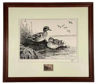 Rare 1st Ed 1939 Lynn Bogue Hunt Federal Duck Stamp Green-Winged Teal Lithograph