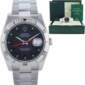 2005 MINT Rolex DateJust Turn-O-Graph 116264 Steel Black White Gold Fluted Watch