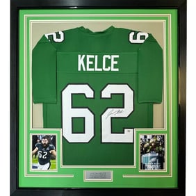 Jason Kelce Signed & Framed Green Jersey PHILADELPHIA EAGLES (PSA COA)